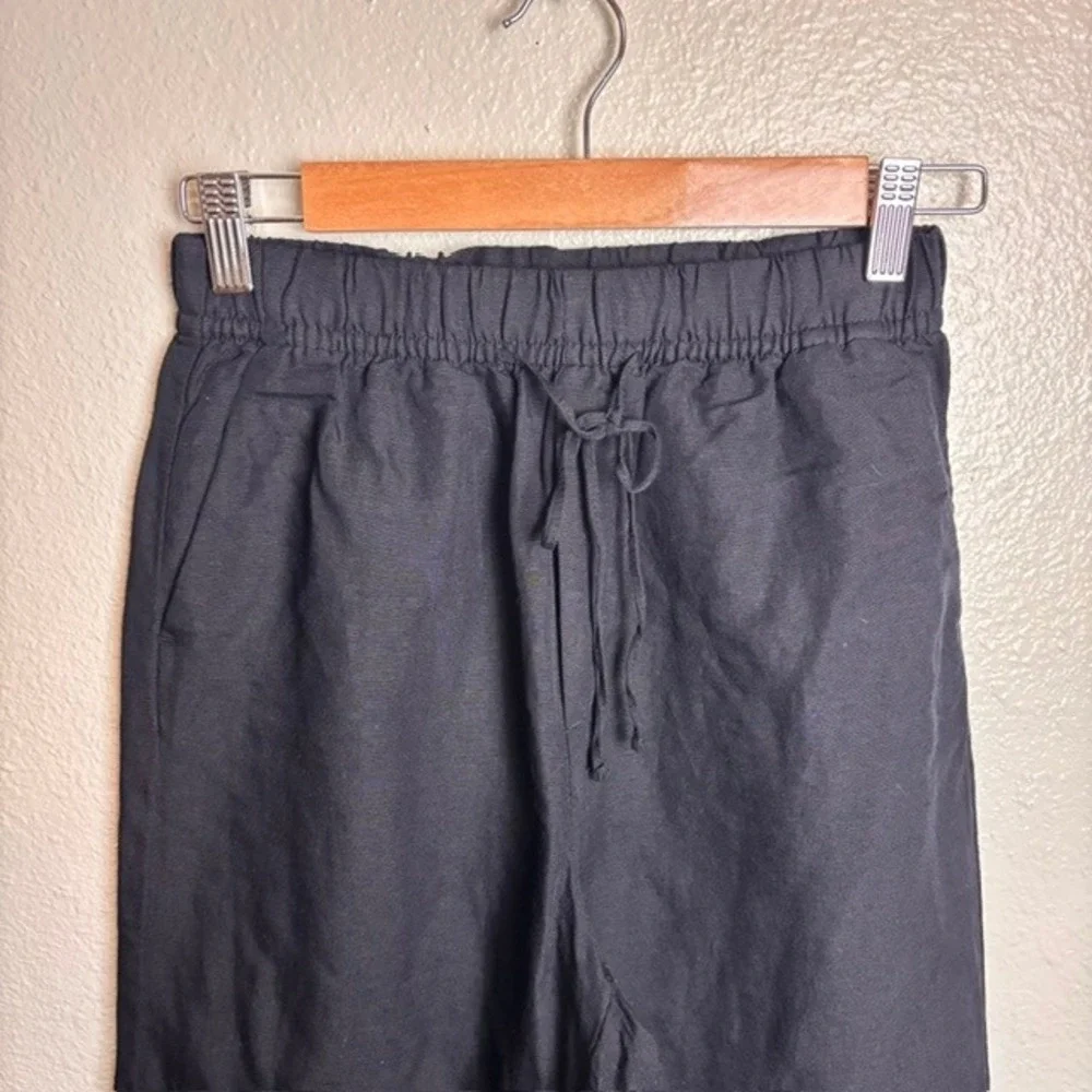H&M Womens XS Black Linen Blend Pull On Pants Drawstring Relaxed Minimalist